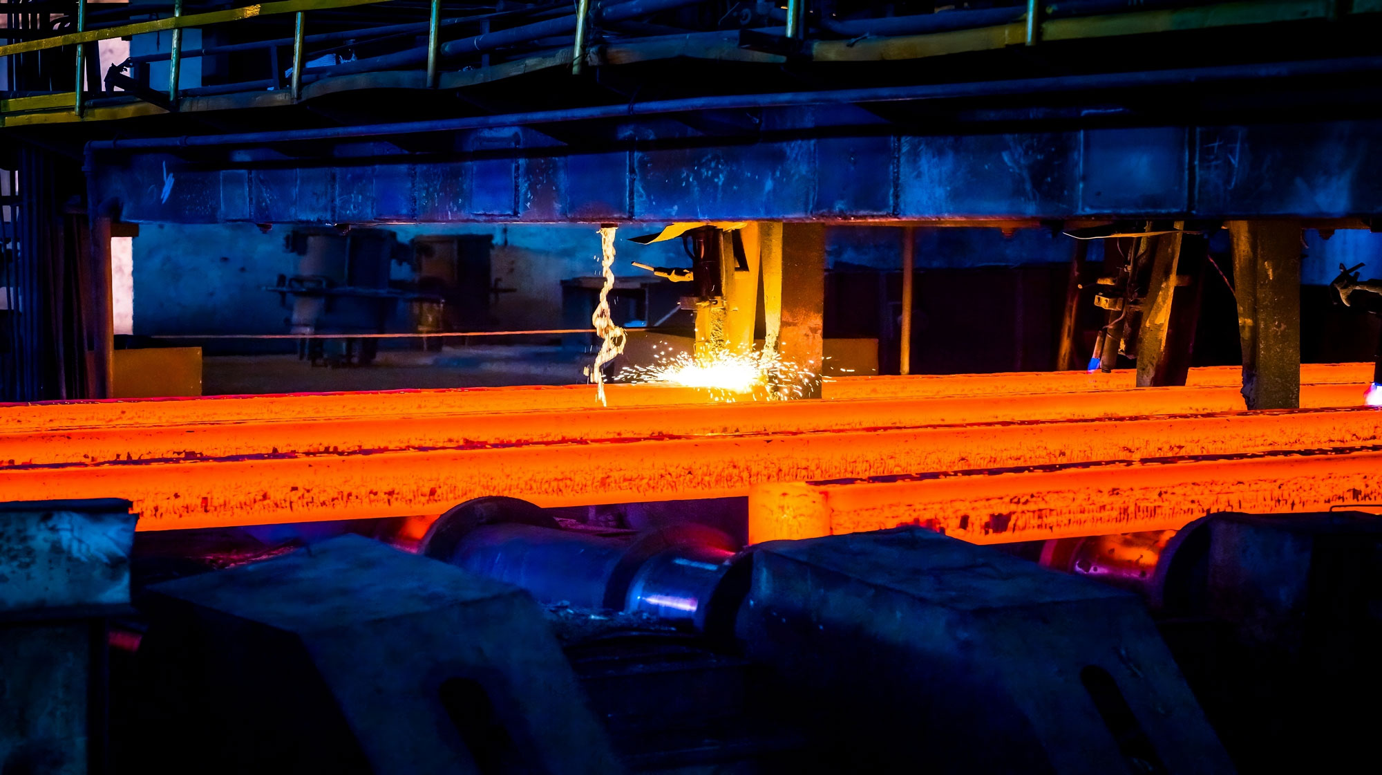 Steel products stacked in an international trading warehouse